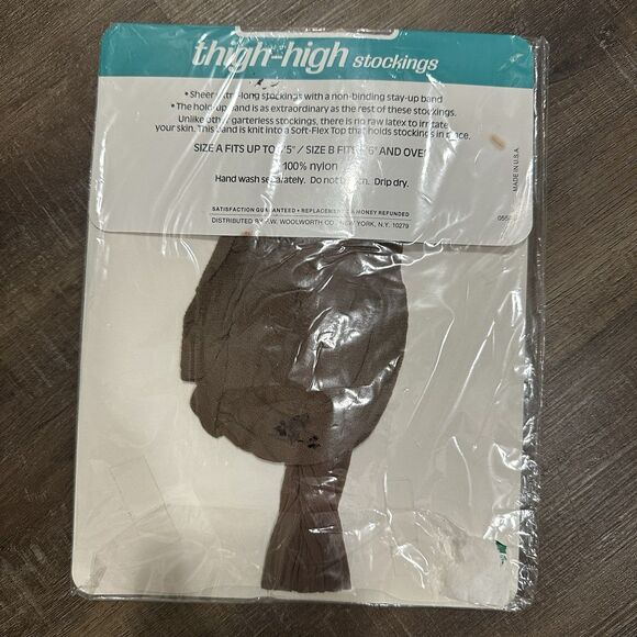 VTG Primrose Thigh High Stockings Nylon Size B Taupe Extra Long 5’6 And Over - Picture 3 of 4